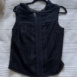 Black mesh and lace sleeveless blouse